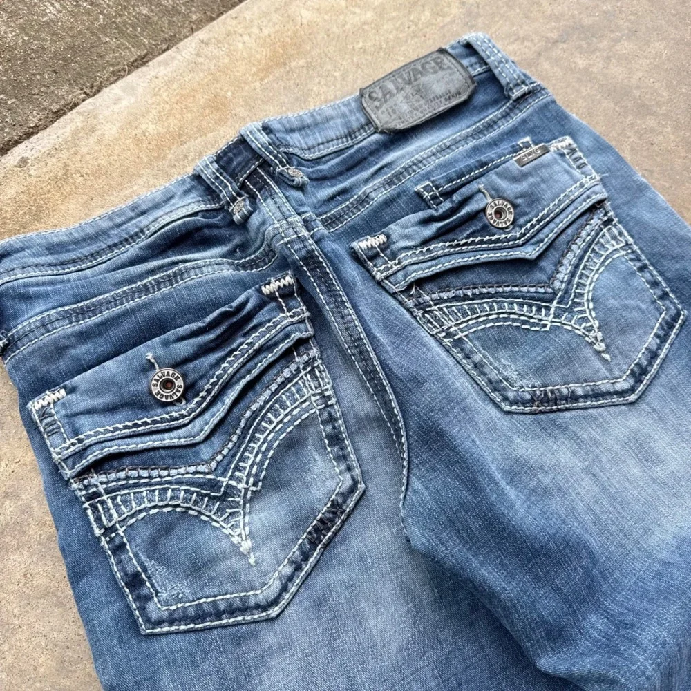 Vintage Y2K Salvage Mayhem Bootcut Jeans Grunge Workwear Blue Size 32 (i2)